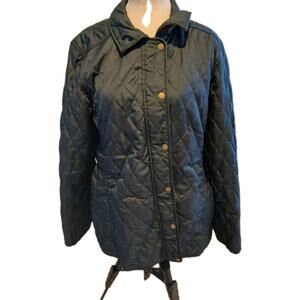 LL Bean Womens XL Quilted Riding Chore Jacket Navy Zip Snap Equestrian Plaid
